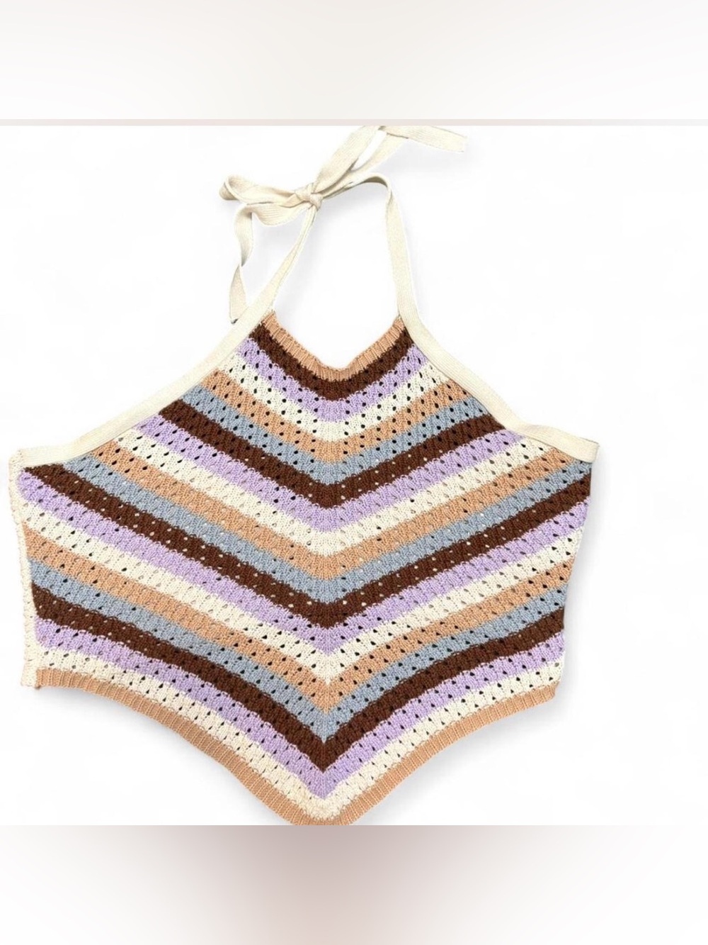 Sz XL Forever 21 Multicolor Halter Tie Back Crochet Cropped Top